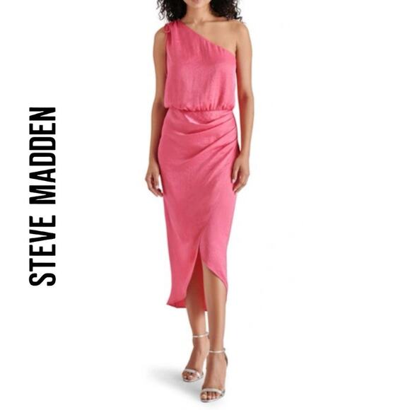 NWT Steve Madden Adele 1 Shoulder Midi Maxi Fruit Dove Pink Coral Dress M - Picture 1 of 9